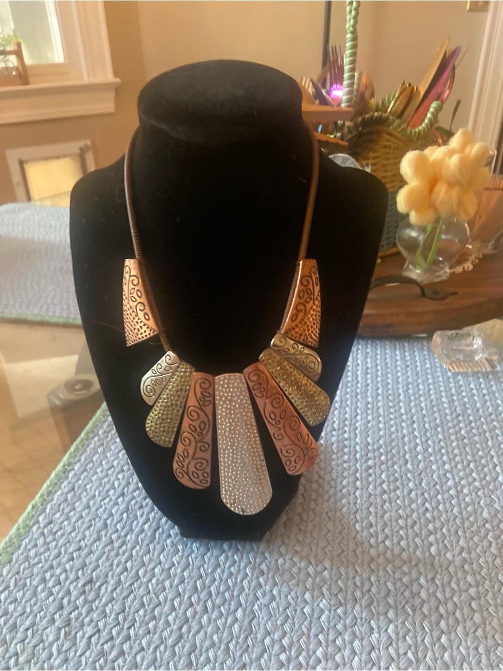 Multi-Tone Statement Collar Necklace - Gold, Copper, Silver